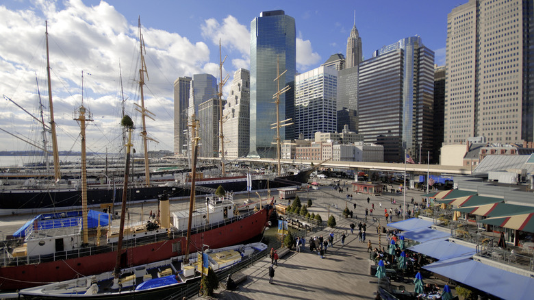 Ships masts high-rises South Street Seaport